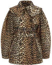 Ganni - Leopard Printed Duchesse Short Trench Coat - Lyst