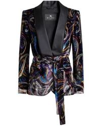 Etro - Paisley Foliage Motif Belted Velvet Blazer - Lyst