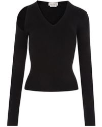 McQueen - Cut-Out Detailed V-Neck Jumper - Lyst