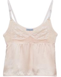 Prada - Vintage-Look Satin And Lace Top - Lyst