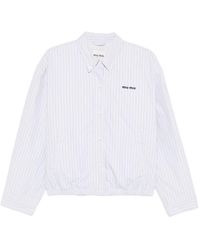 Miu Miu - Logo-Embroidered Striped Shirt Jacket - Lyst