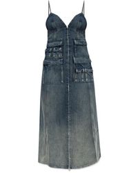 DIESEL - Zip-Up Denim Midi Dress - Lyst