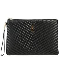 Saint Laurent - Large Logo Monogram Quilted Clutch Bag - Lyst