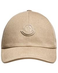 Moncler - Leather Logo Cotton Gabardine Baseball Cap - Lyst