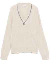 Brunello Cucinelli - Crystal-Embellishment V-Neck Sweater - Lyst