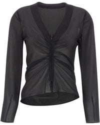 MM6 by Maison Margiela - Gathered Chiffon V-Neck Top - Lyst