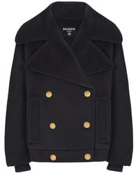 Balmain - Wool-Cashmere Pea Coat - Lyst