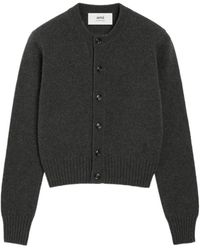 Ami Paris - Cropped Cashmere-Wool Cardigan With Button Front - Lyst