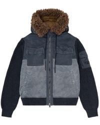 DIESEL - Hooded Padded Jacket With Knitted Sleeves - Lyst