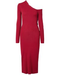 STAUD Claretta Backless Pleated Rib-Knit Dress in Blue | Lyst