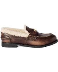 Miu Miu - Bleached Leather And Shearling Penny Loafers - Lyst