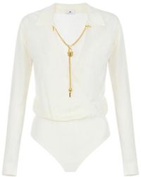 Elisabetta Franchi - Viscose Yarn Bodysuit With Jewel Chain - Lyst