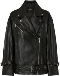 Pinko - Belted Leather Biker Jacket - Lyst