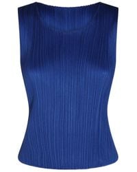 Pleats Please Issey Miyake - Pleats Please Issey Miyake Crewneck Pleated Sleeveless Top - Lyst