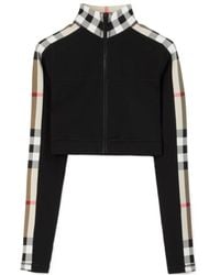 Burberry - Stretch-Jersey Check Zip-Up Crop Top - Lyst