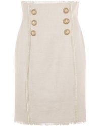 Balmain - High-Waist Button-Detailed Midi Skirt - Lyst