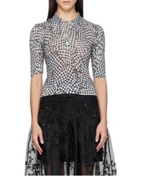Ganni - Sheer Printed Checked Polo Shirt - Lyst