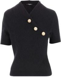 Balmain - Button Detailed Knit Short-Sleeve T-Shirt - Lyst