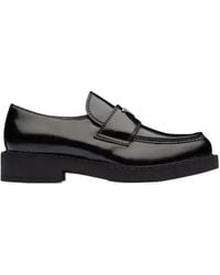 Prada - Chocolate Brushed Leather Loafers - Lyst