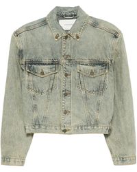 Entire studios - Shrunken Buttoned Distressed Denim Jacket - Lyst