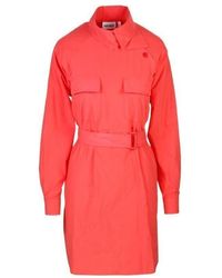 KENZO - Asymmetric Neckline Belted Shirt Dress - Lyst
