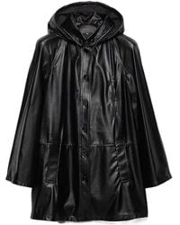 Prada - Hooded Nappa Leather And Fabric Caban Jacket - Lyst