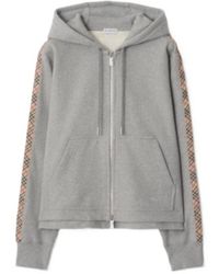 Burberry - Check-Band Zip-Up Drawstring Hoodie - Lyst