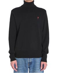 Ami Paris - Ami De Coeur Turtleneck Logo Embroidered Jumper - Lyst