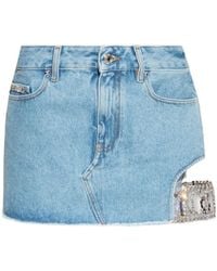 Gcds - Logo Embellished Cut-Out Denim Skirt - Lyst