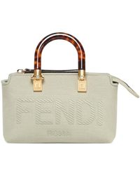 Fendi - Light Canvas Small Boston Bag With Roma Embroidery - Lyst