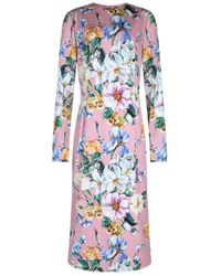 Dolce & Gabbana - Floral Printed Long-Sleeved Midi Dress - Lyst