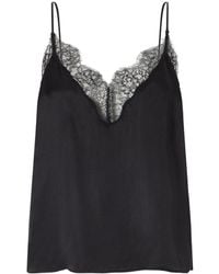Anine Bing - Lace-Trimmed Silk-Blend Satin Top - Lyst