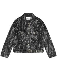 Ganni - Belted Denim Jacket - Lyst