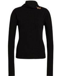 Alberta Ferretti - Wool, Silk, And Cashmere Turtleneck Sweater With Floral Brooch - Lyst