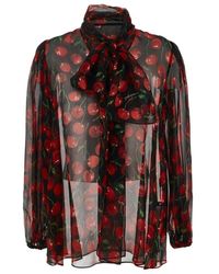 Dolce & Gabbana - Cherry Printed Long-Sleeved Blouse - Lyst