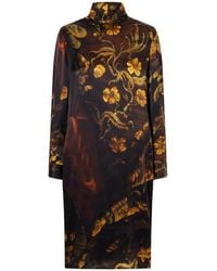 Dries Van Noten - Floral-Print Silk Knee-Length Dress - Lyst