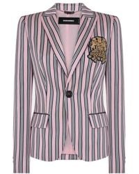 DSquared² - Logo-Patch Striped Blazer - Lyst