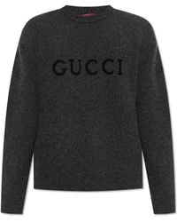 Gucci Crystal Embroidered Ribbed Sweater in Blue for Men | Lyst