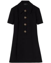 Gucci - Crêpe Wool Dress With Double G Button - Lyst