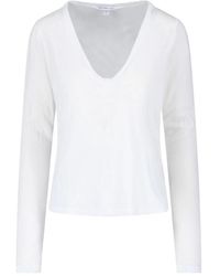 James Perse - Deep V-Neck Long Sleeve T-Shirt - Lyst