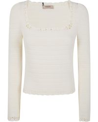 Twinset - Crochet Detailed Ribbed-Knit Jumper - Lyst
