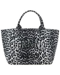 Ganni - Leopard Printed Medium Tote Bag - Lyst