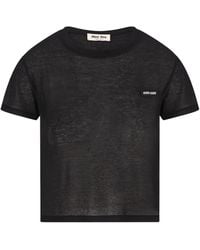 Miu Miu - Round-Neck Short-Sleeved T-Shirt - Lyst