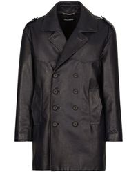 Dolce & Gabbana - Peak-Lapels Leather Double-Breasted Coat - Lyst