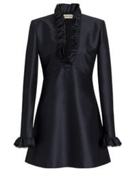 Alberta Ferretti - Short Wool And Silk Dress With Ruffled Details - Lyst