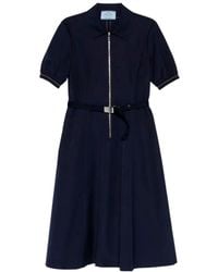 Prada - Zip-Up Belted Dress - Lyst