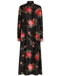 Dolce & Gabbana - Rose Bouquet-Print Long Twill Dress - Lyst