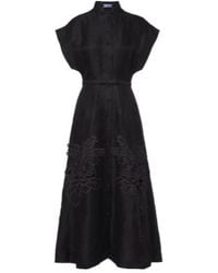 Leo - Aubrey Floral-Appliqué Linen-Blend Midi Dress - Lyst