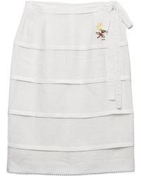 Prada - Embroidered Slubbed Linen Skirt - Lyst