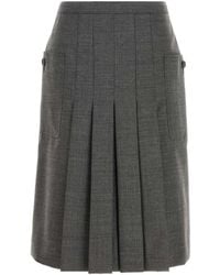 Prada - Wool Rush Pleated Midi Skirt - Lyst